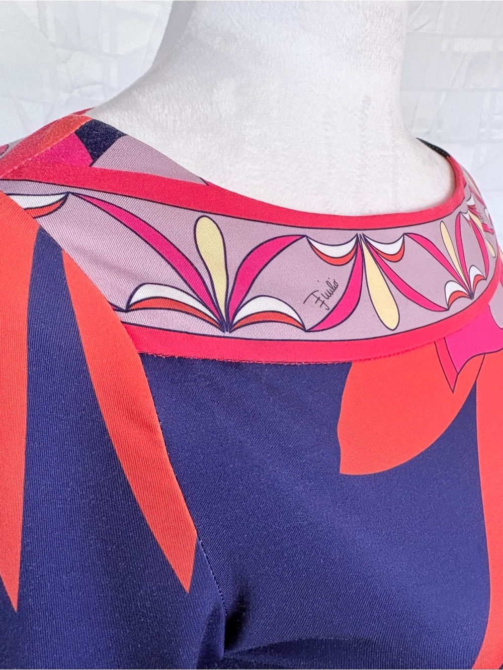VTG Emilio Pucci 100% Silk Navy Multicolor Floral Midi Jersey Dress SZ 36 IT - Picture 13 of 14